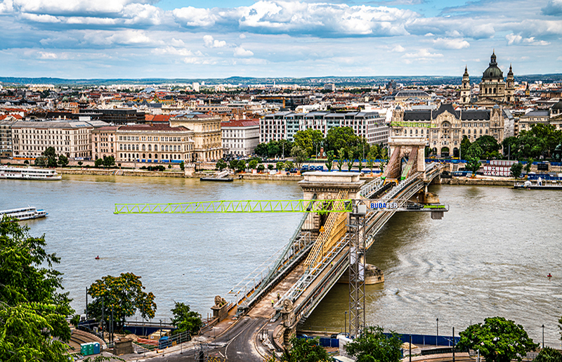 Tower crane - T7020-12H - working on bridge in Budapest, Hungary