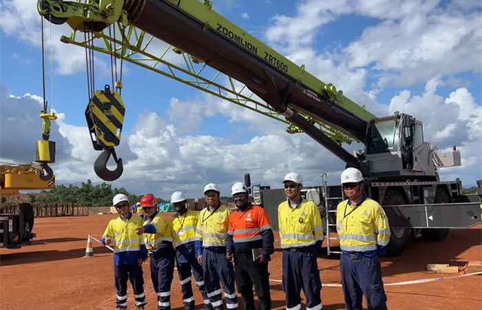 Zoomlion cranes at the construction site of the Simandou iron ore mine project in Africa.